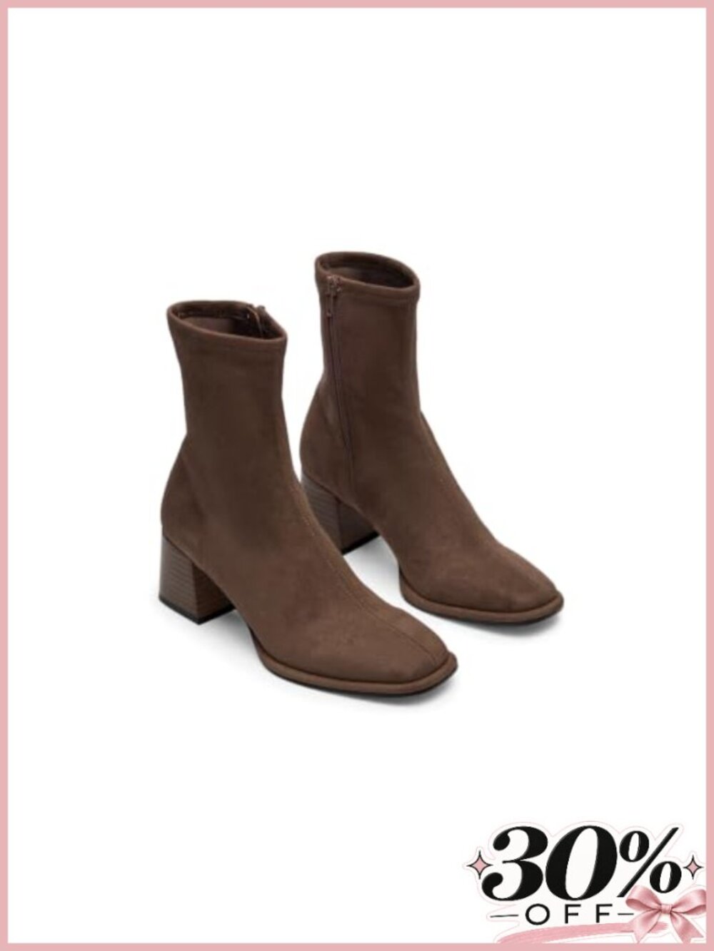 Coutgo Women's Square Toe Chunky Heel Ankle Booties Faux Suede